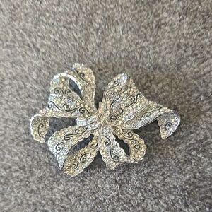 Premier Designs Silver Bow Brooch with Sparkling Crystals